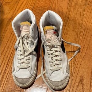 Nike White and Black High-Top Sneakers with Tan Accents